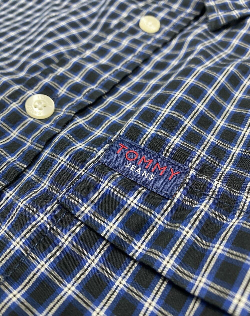 Vintage Y2K Tommy Jeans Shirt Men’s Large Blue Black Check Button Up Long Sleeve